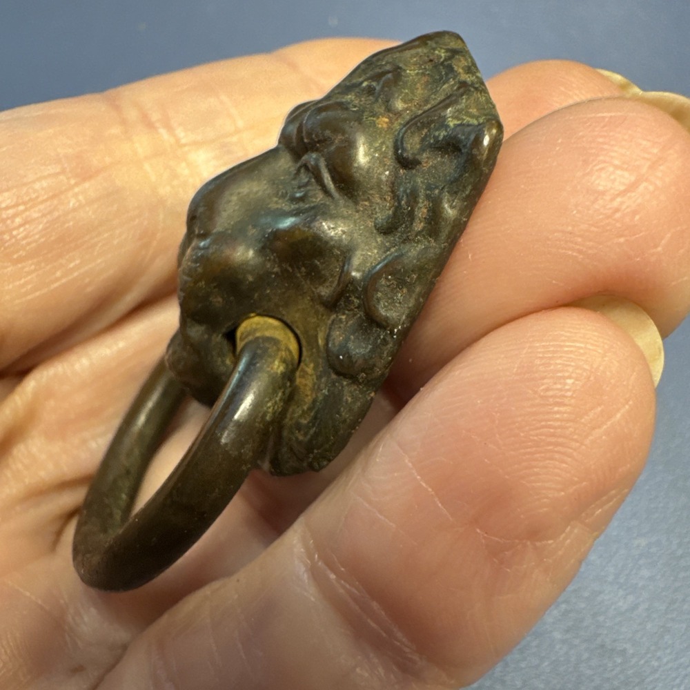 Antique Brass Lion Head Drawer Pull Ring Handle Vintage Furniture Hardware - Picture 3 of 5